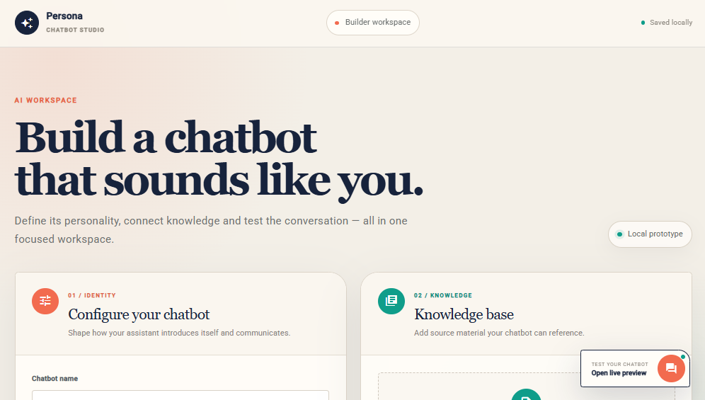 Chatbot Builder & Simulator application interface